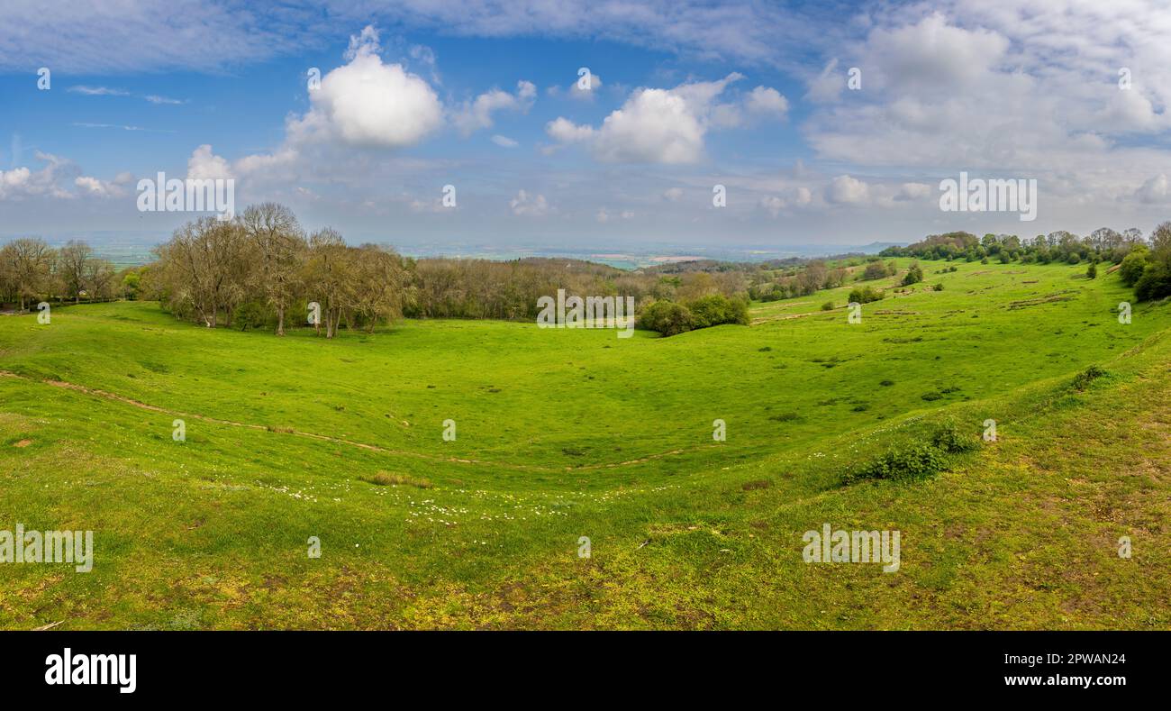 A panoramic view of Dover's Hill on the Cotswold Way near Chipping Campden, Gloucestershire, England Stock Photo