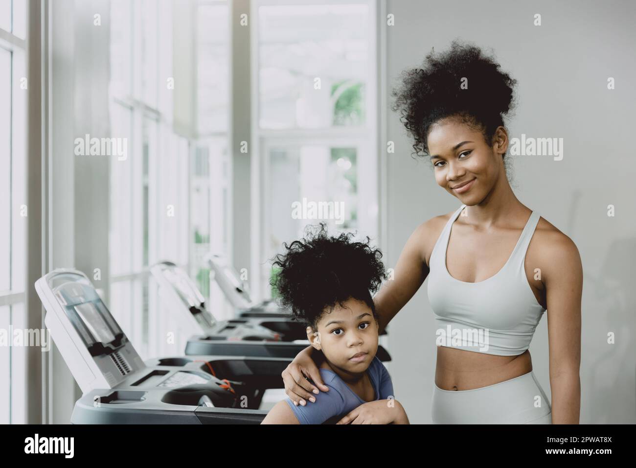 African black healthy woman with sister living together in sportware for healthy lifestyle Stock Photo