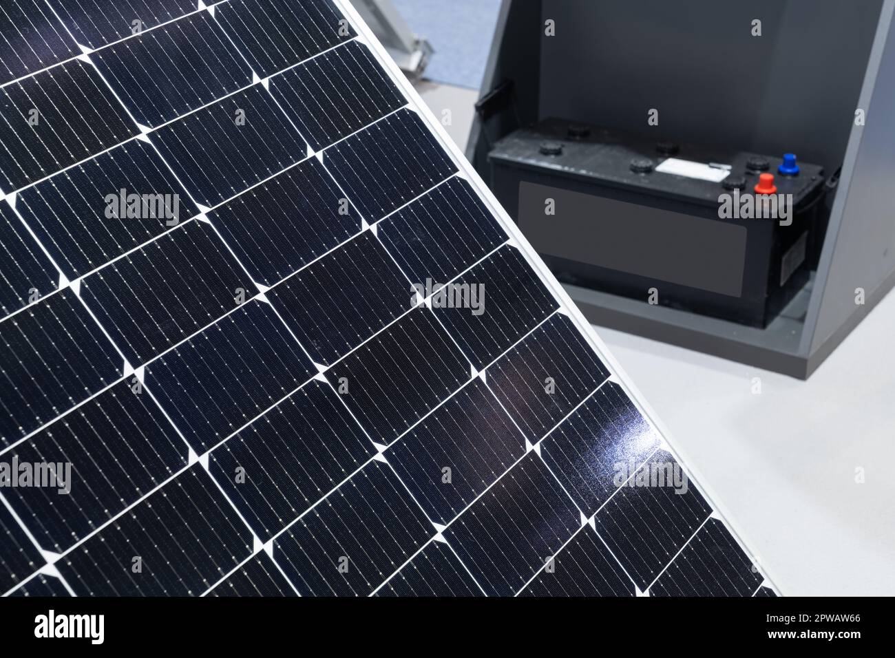Solar panel with rechargeable batteries for energy storage. High quality photo Stock Photo