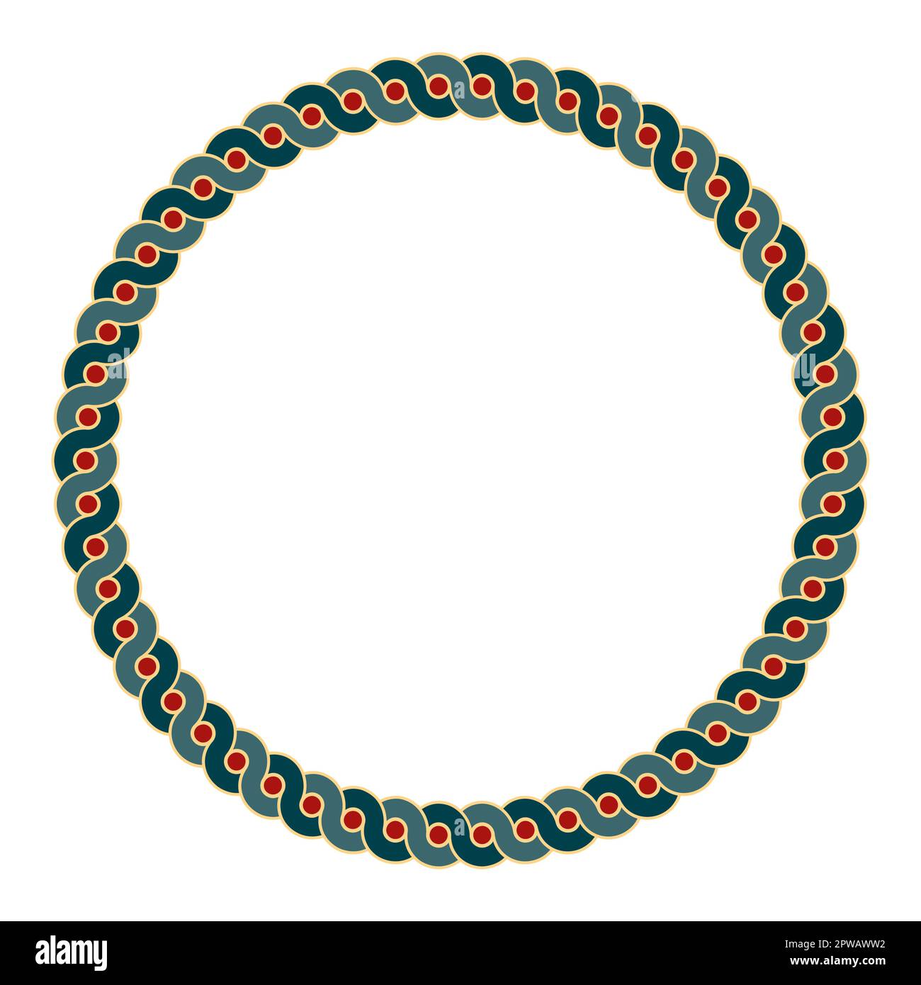 Colored circle frame with intertwined wave pattern, ancient greek motif