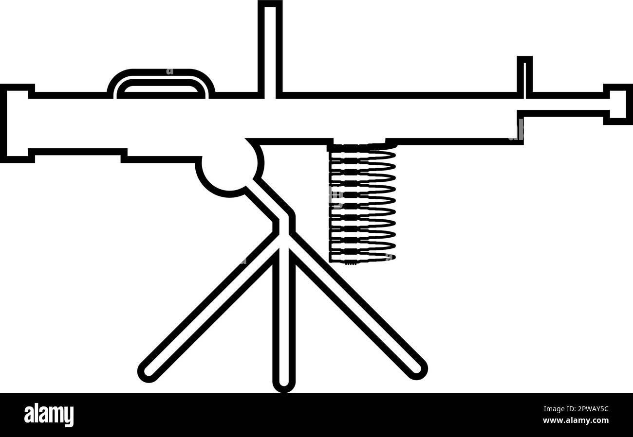Machinegun weapon contour outline line icon black color vector
