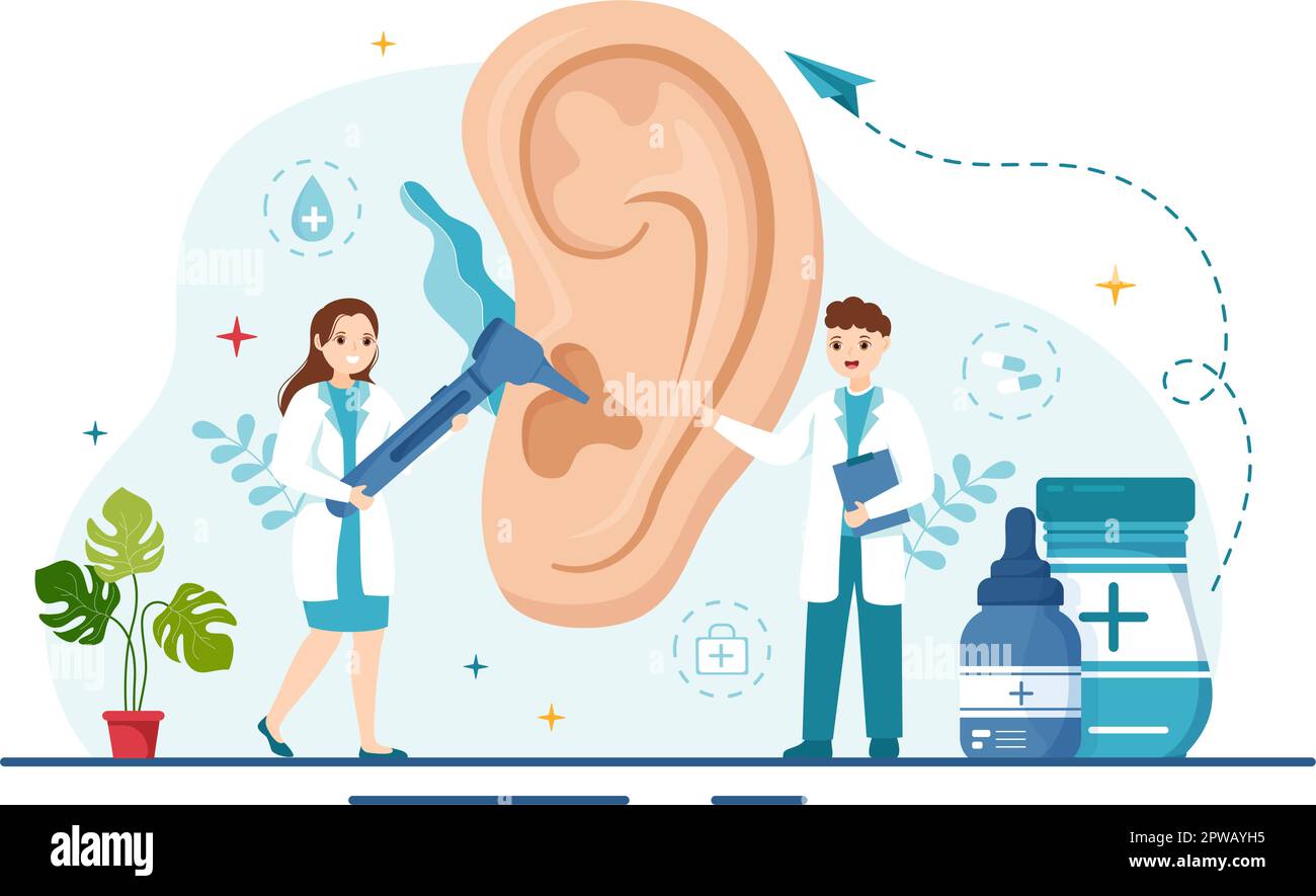 Otorhinolaryngologist Illustration with Medical Relating to the Ear, Nose and Throat in Healthcare Flat Cartoon Hand Drawn Landing Page Templates Stock Vector