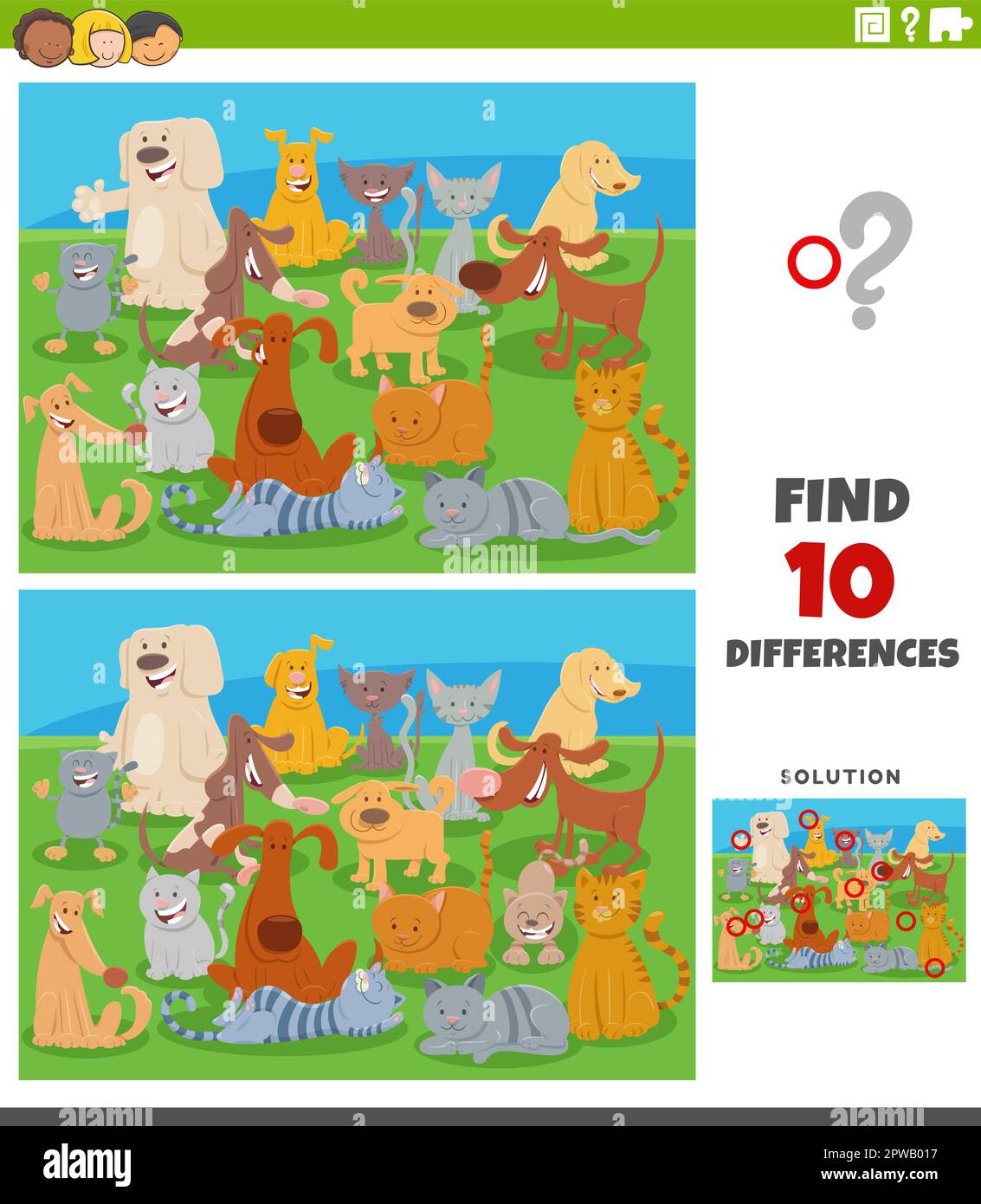 differences game with cartoon cats and dogs characters Stock Vector ...