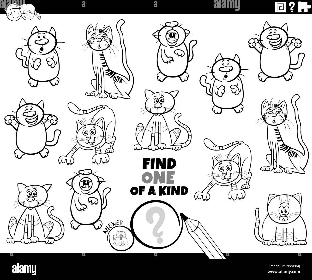 one of a kind game with cartoon cats coloring page Stock Vector Image ...