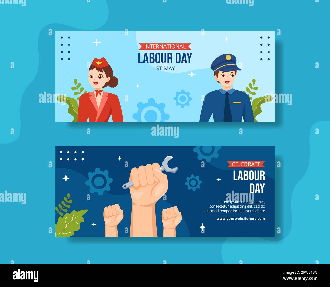 Happy Labor Day Horizontal Banner Cartoon Hand Drawn Templates Background Illustration Stock Vector