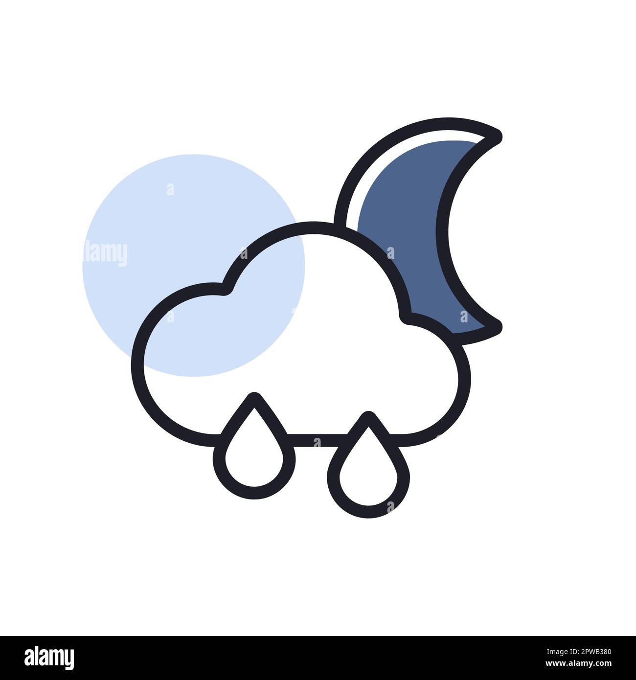 Raincloud with raindrops moon vector flat icon Stock Vector