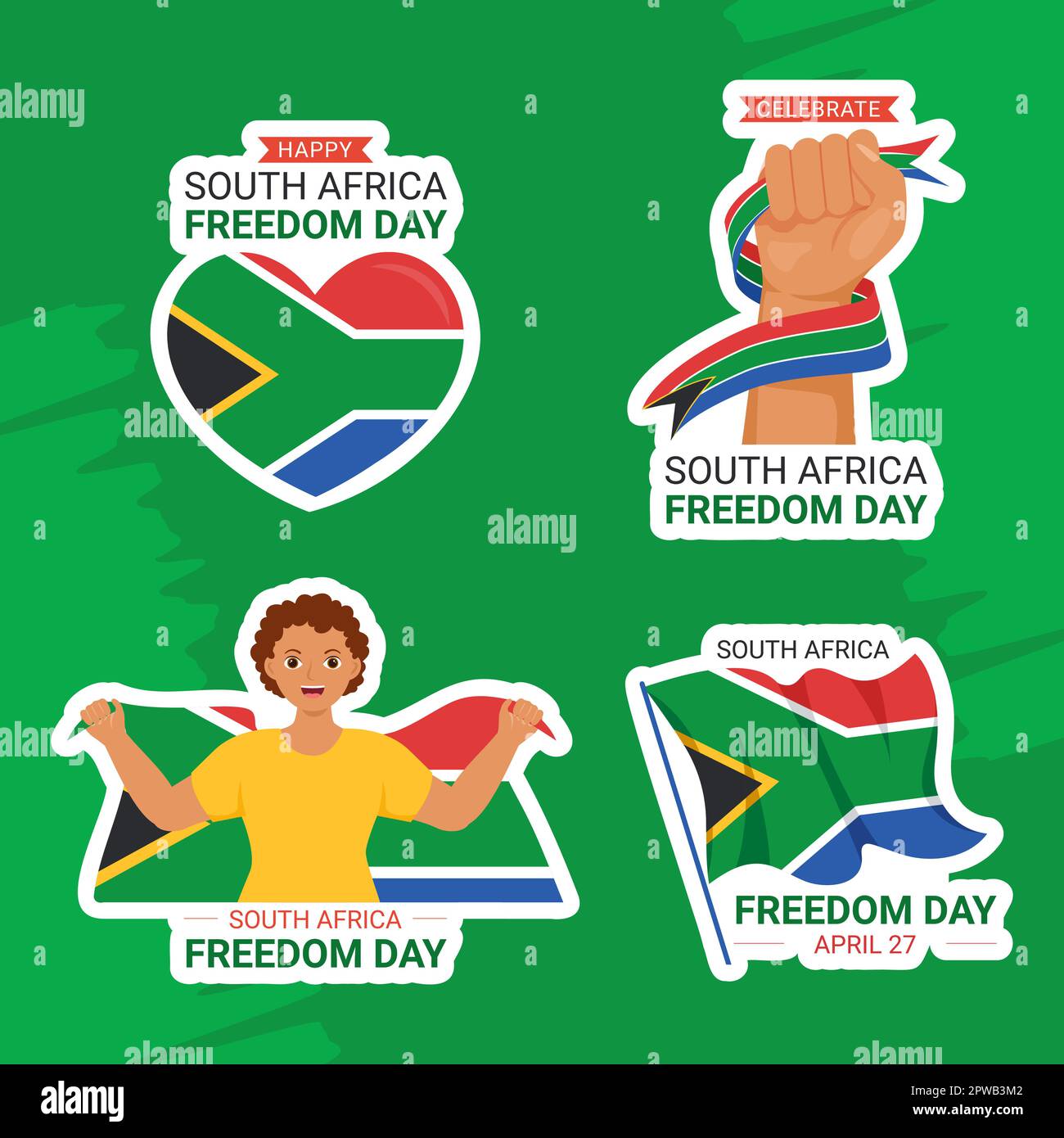 Happy South Africa Freedom Day Label Flat Cartoon Hand Drawn Templates