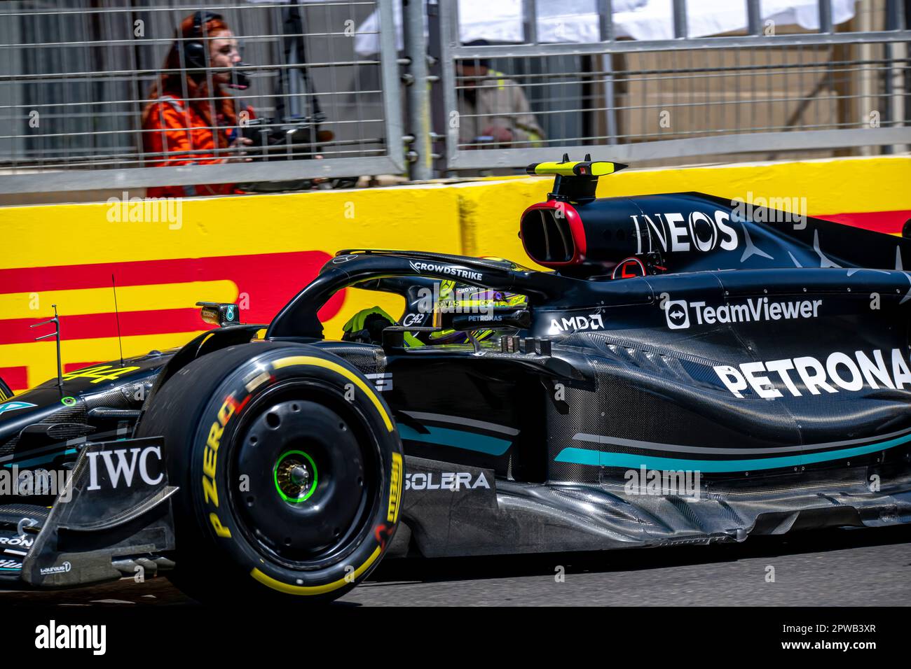 Baku, Azerbaijan, April 29, Lewis Hamilton, from the United Kingdom competes for Mercedes F1