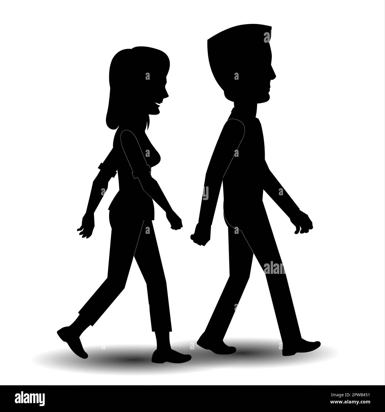 Silhouette of boy and girl Stock Photo