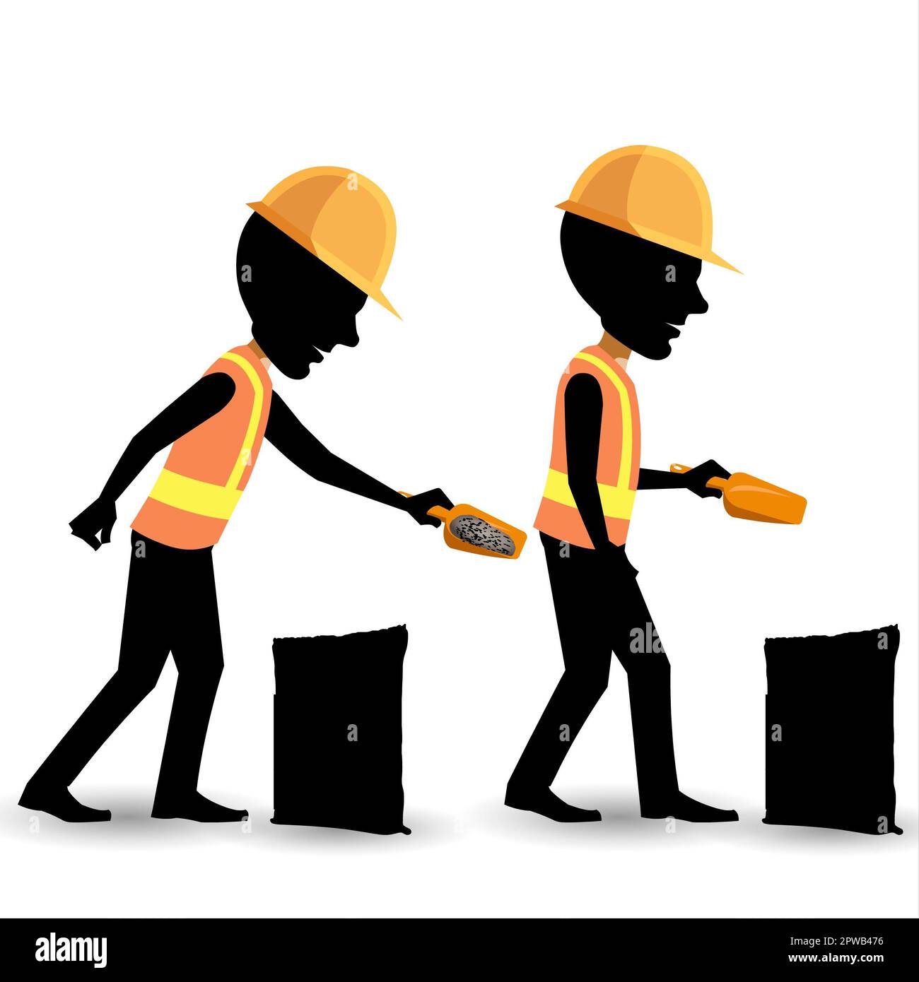 Construction workers silhouettes Stock Photo