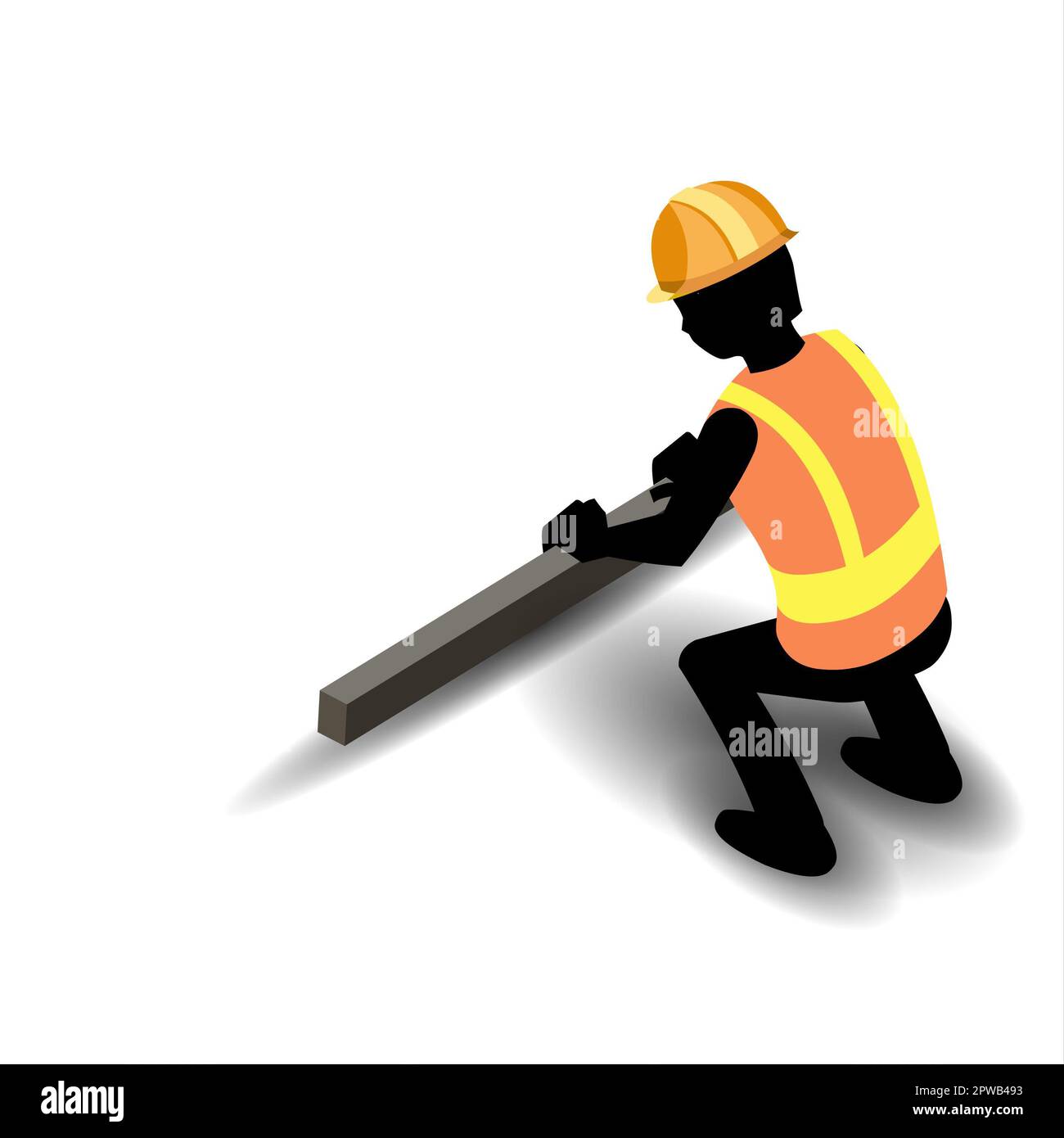 Construction worker with a slider Stock Photo