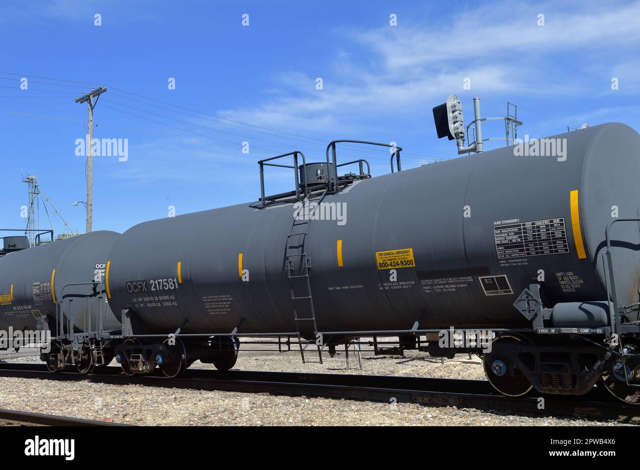 Mendota, Illinois, USA. A string of tank cars in a freight train passing through a north central Illinois. Stock Photo