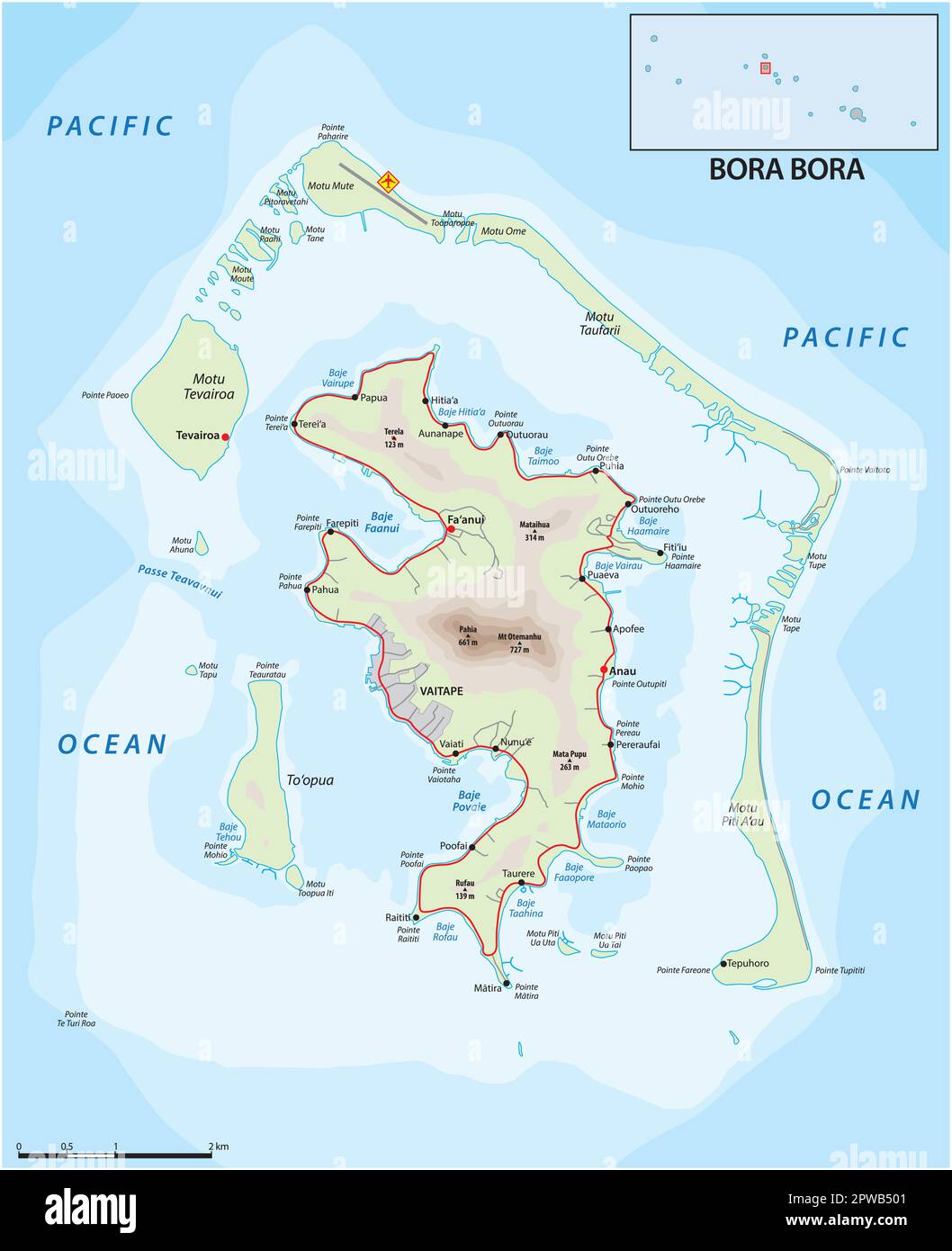 road map of the French Polynesian atoll Bora Bora Stock Vector