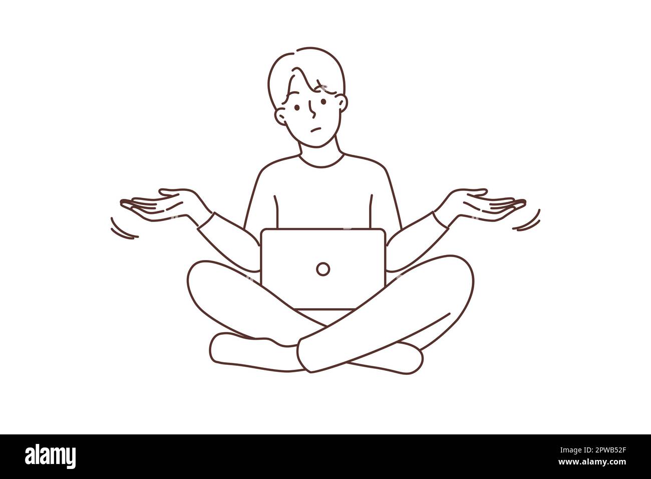 Confused man experience error on laptop Stock Vector