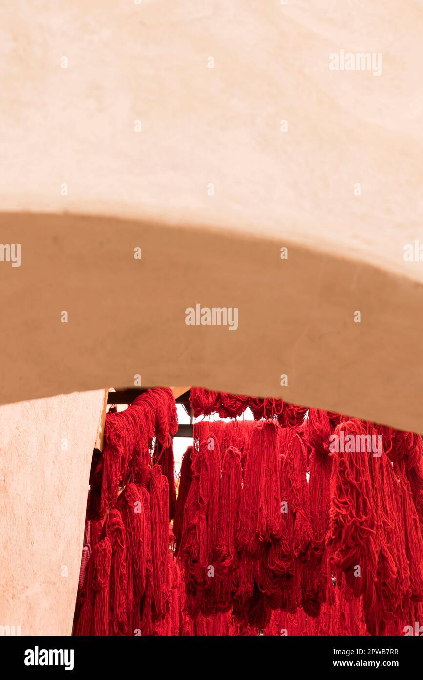 red wool hanging, marrakech-morocco Stock Photo