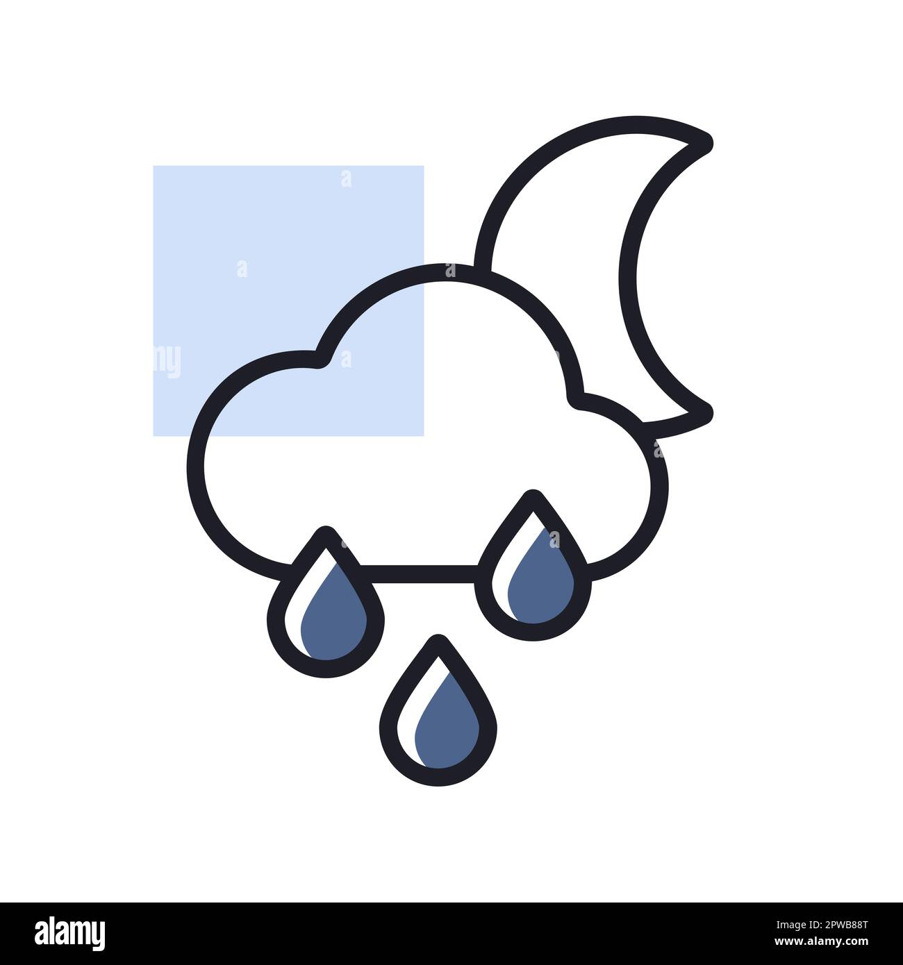 Raincloud with raindrops moon vector flat icon Stock Vector