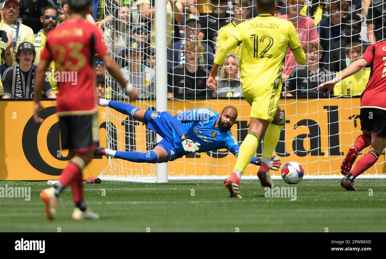 April 29, 2023:Atlanta United goalkeeper Clement Diop (25) blocks the shot during the first half of an MLS game between Atlanta United FC and Nashville SC at Geodis Park in Nashville TN Steve Roberts/CSM Credit: Cal Sport Media/Alamy Live News Stock Photo