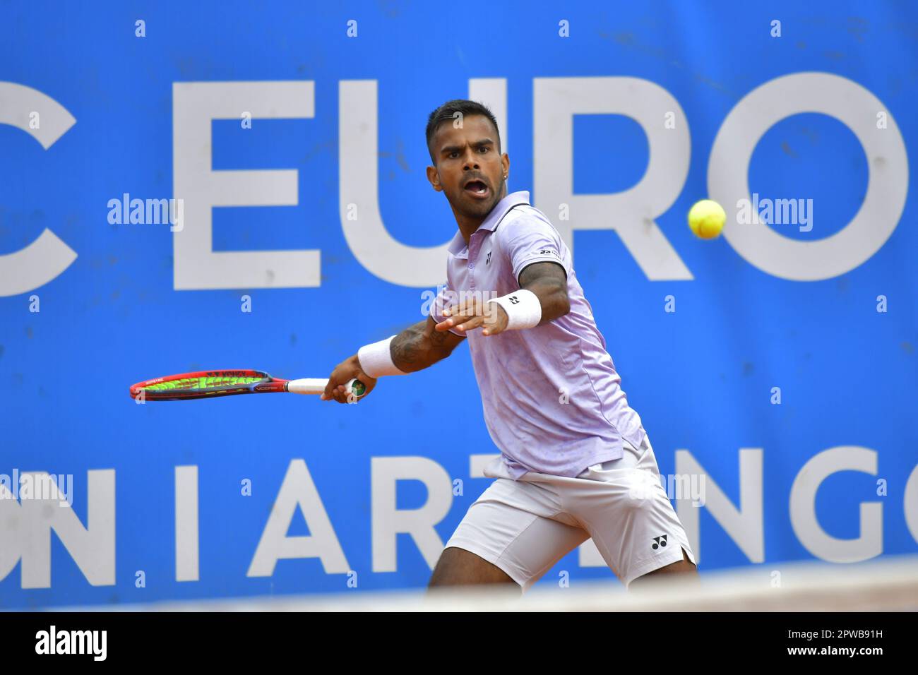 Rome, Italy. 29th Apr, 2023. Sumit Nagal (IND) during the  match&#xD;&#xA;ATP Challenger Roma Garden Open 2023 Mens'S Singles  Semifinals on April 29, 2023 at Garden Tennis Club in Rome, Italy Credit:  Live