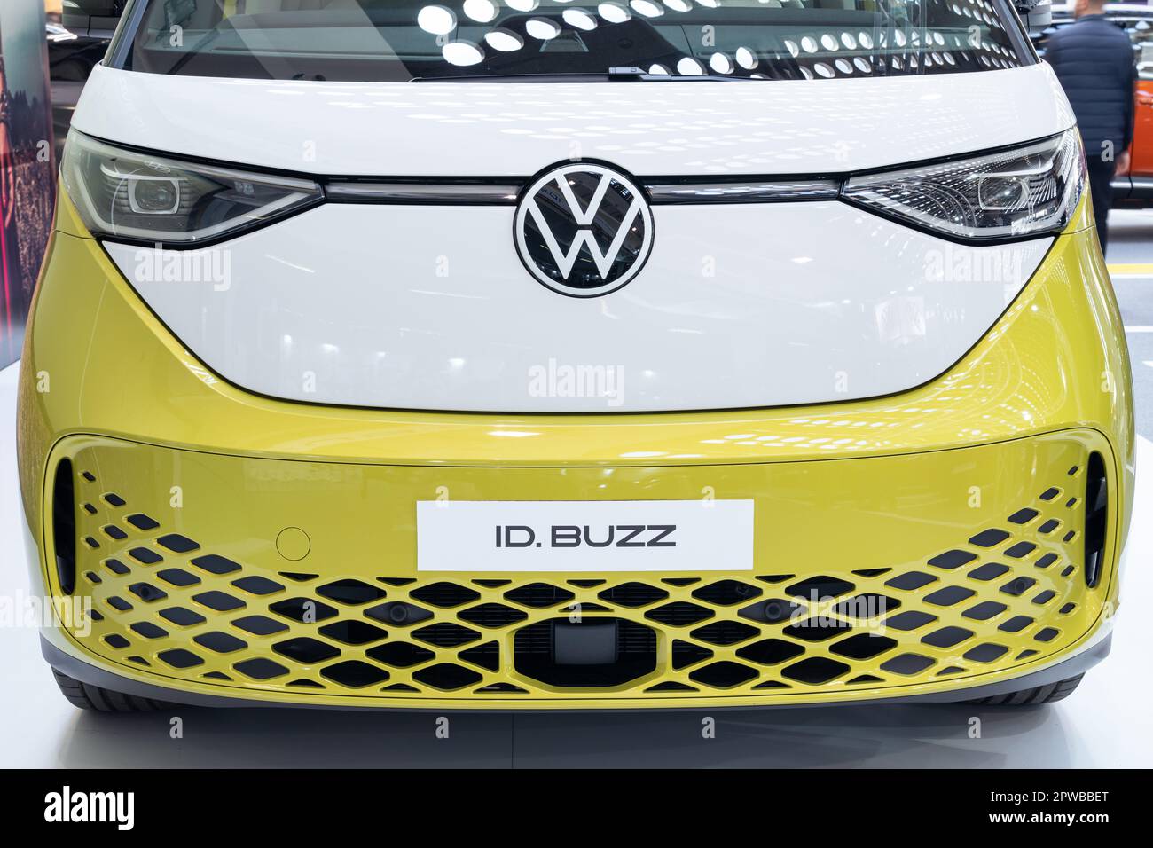 Belgrade, Serbia - March 22, 2023: Electric van Volkswagen ID.BUZZ at the BG car show Stock Photo
