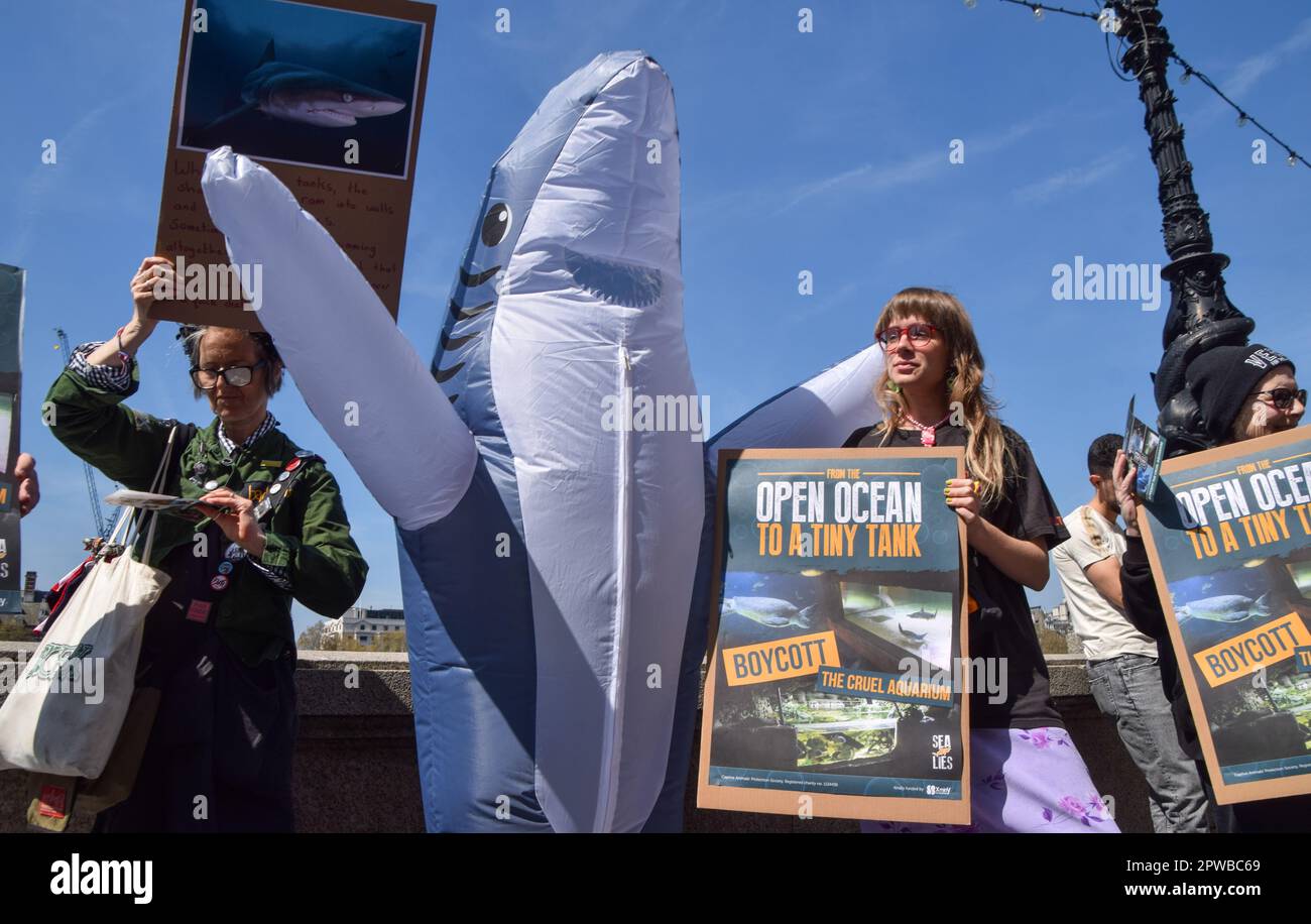 London, England, UK. 29th Apr, 2023. Animal rights activists, one