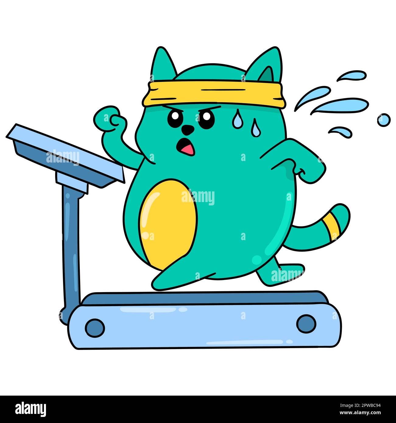 fat cat is exercising to get in shape doodle kawaii. doodle icon image Stock Vector