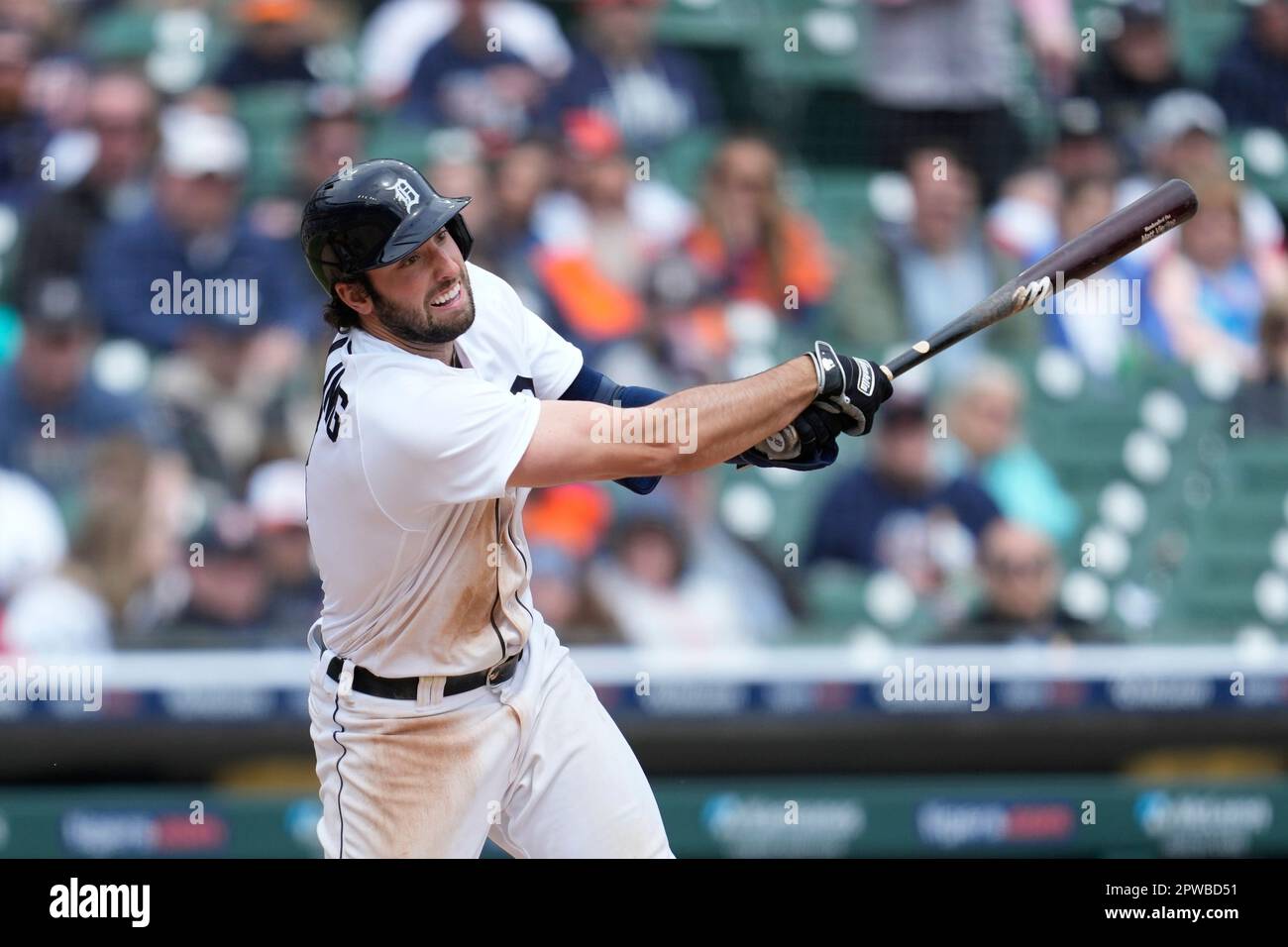 Detroit Tigers' Matt Vierling bats against the San Diego Padres during the  third inning of a baseball game Sunday, July 23, 2023, in Detroit. (AP  Photo/Duane Burleson Stock Photo - Alamy
