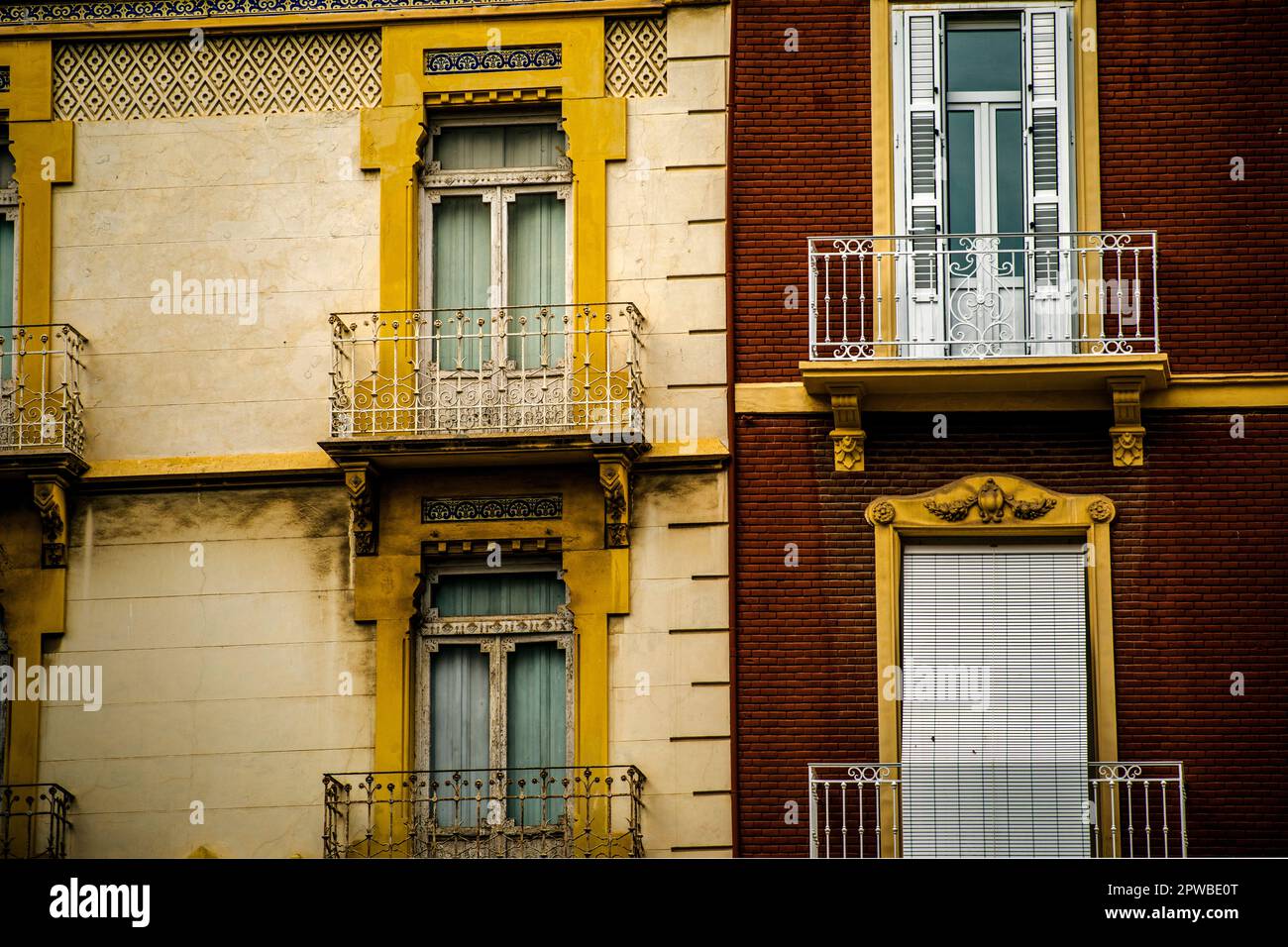 Details of typical facades of Cartagena, Murcia, Spain, of different ...