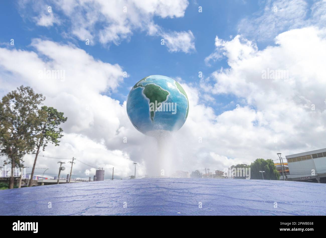 Vinhedo-sp,brazil-April 27,2023 Structure of the city presenting the planet earth with blue sky with clouds in the background. Stock Photo