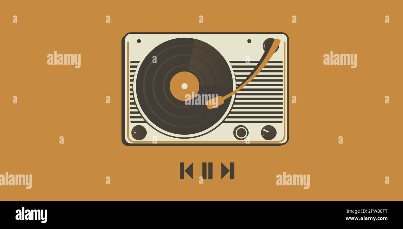 Tape recorder for playing vinyl records retro background. Old school