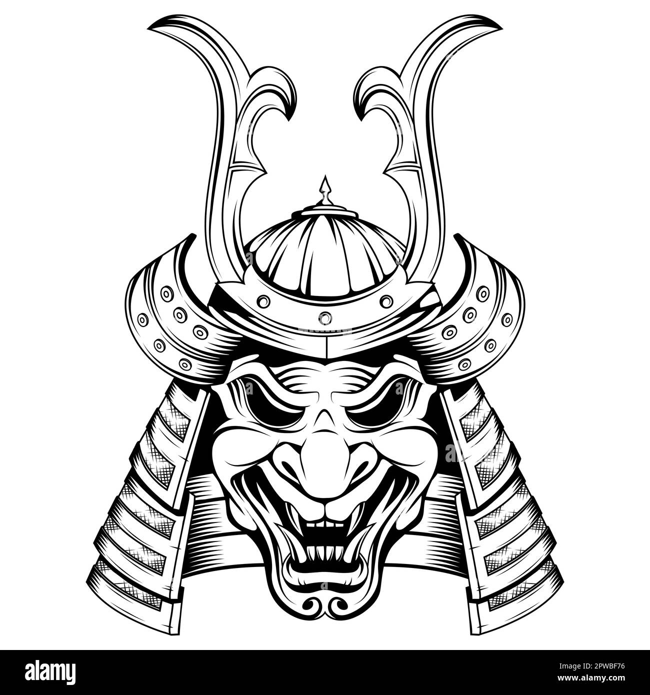 Samurai helmet. Vector illustration of a sketch japanese samurai mask. Stock Vector