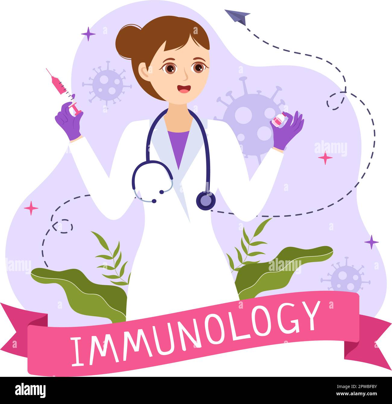 Immunology Illustration with People Immune Protection System Helping to Get Rid of Infections and Harmful Bacteria in Cartoon Hand Drawn Templates Stock Vector