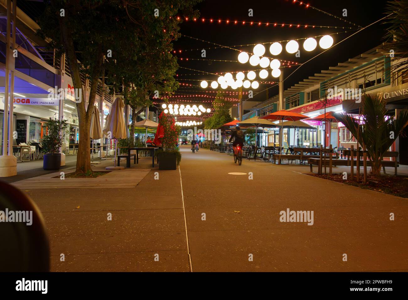 Tauranga New Zealand April 27 2023; Tauranga street at night with