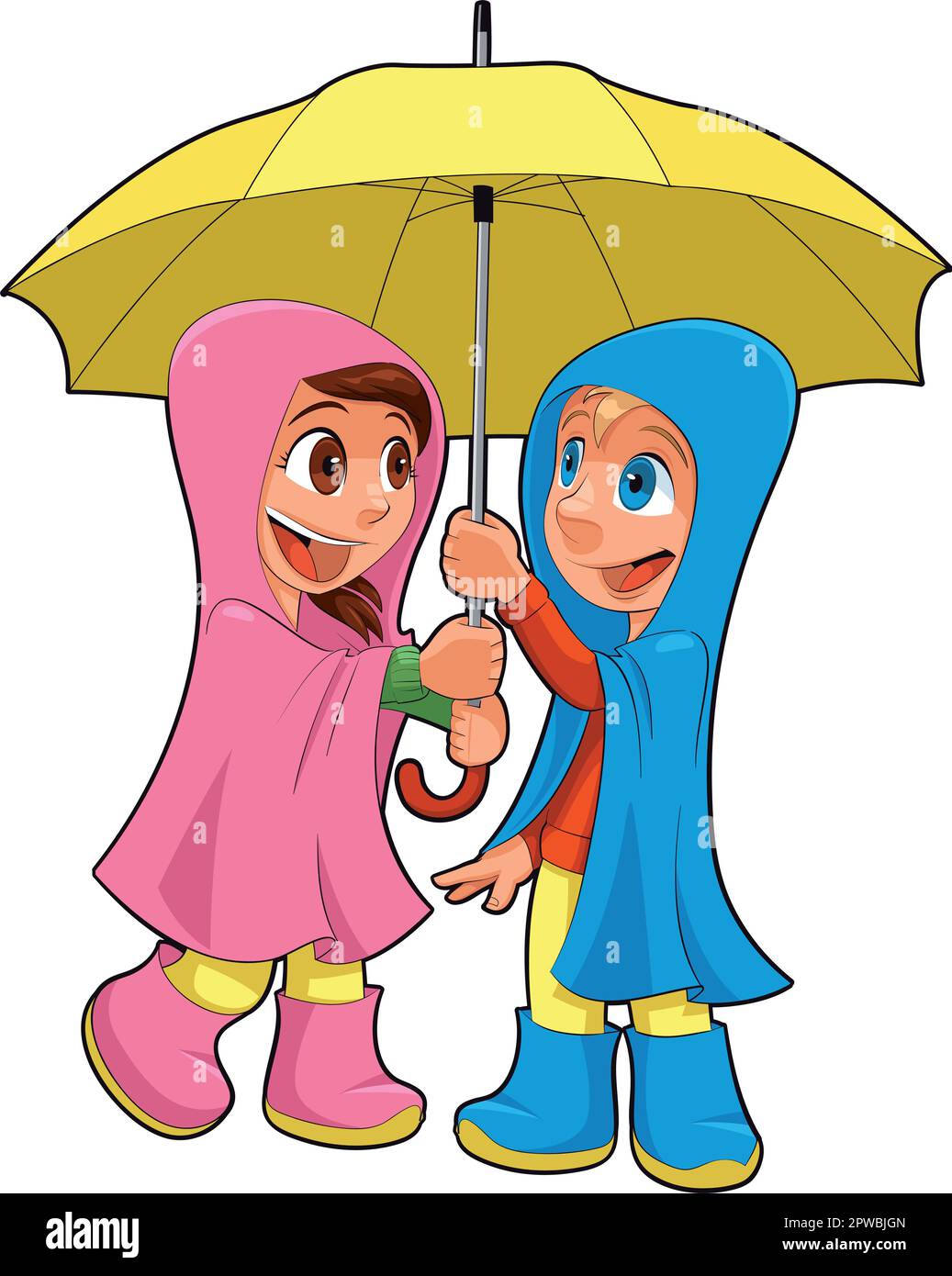 Boy and girl under the umbrella. Vector isolated characters Stock ...