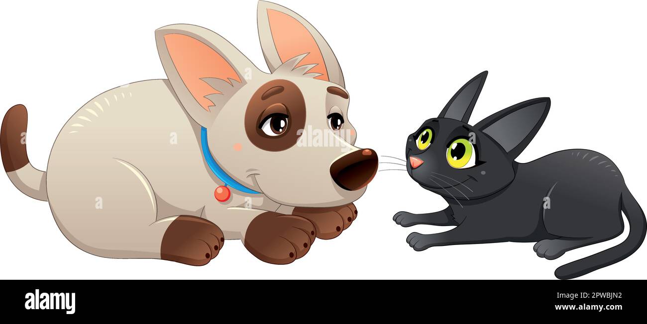 Lovely cat and dog. Cartoon and vector isolated characters Stock Vector