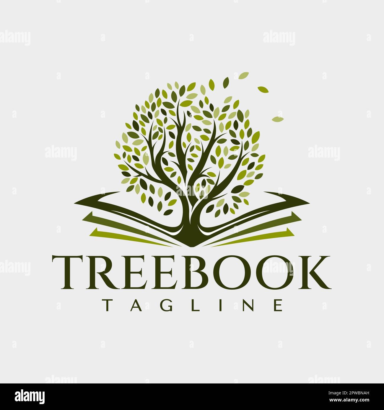 Detailed tree book logo design vector. Green education nature brand
