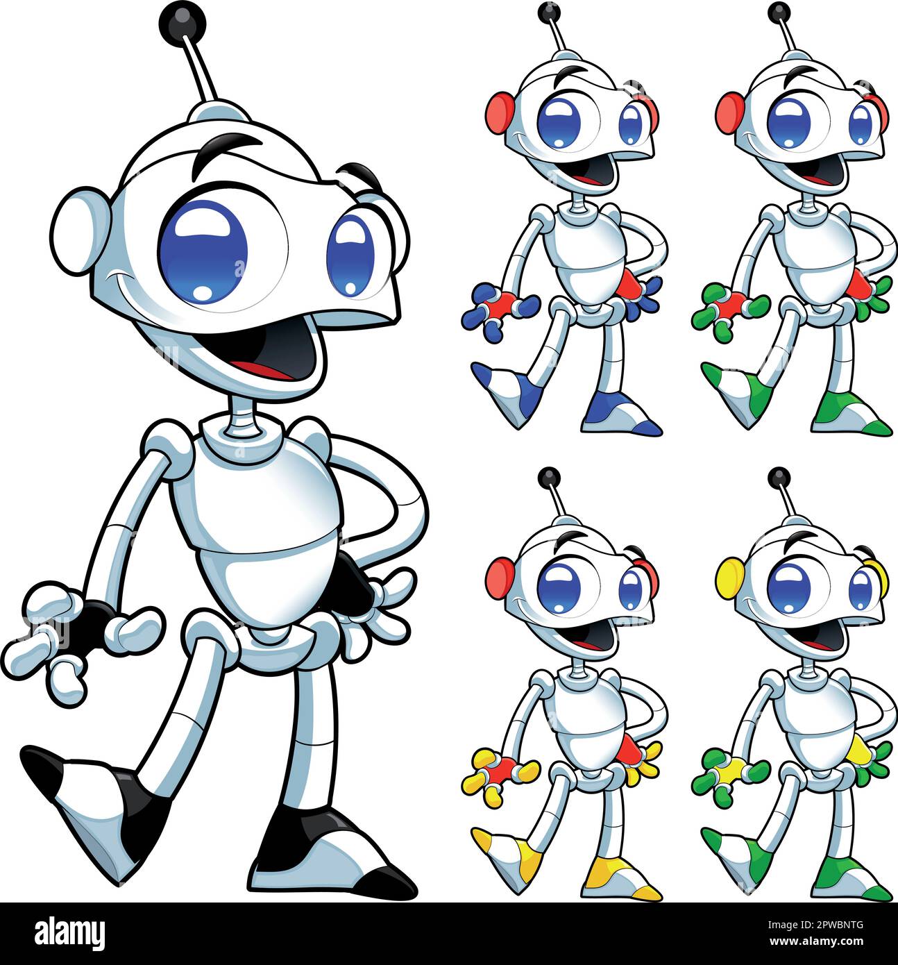 Funny robot. Cartoon and vector isolated characters. Stock Vector