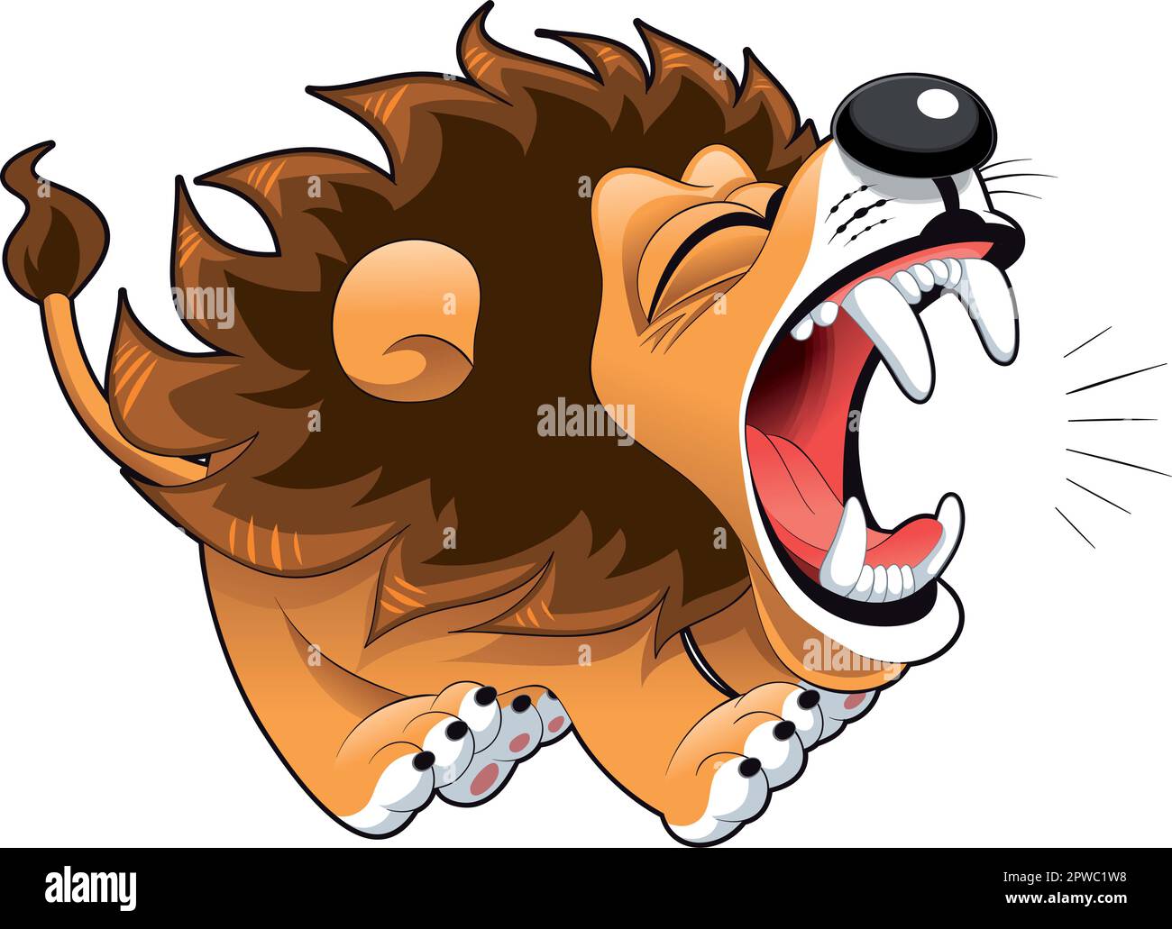 Barking lion. Funny cartoon and vector character Stock Vector