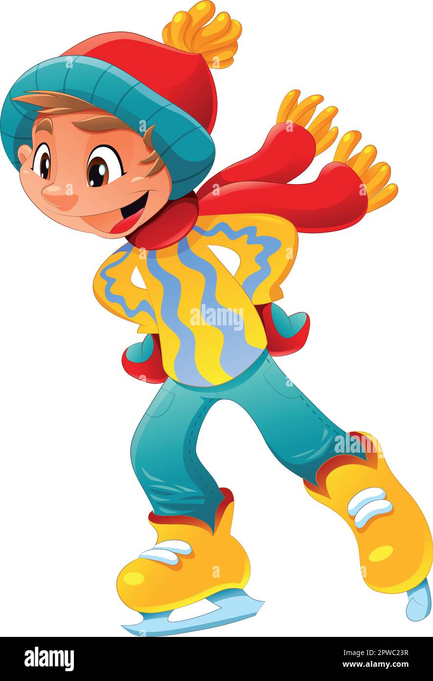 Young ice skater. Funny cartoon and vector character Stock Vector Image