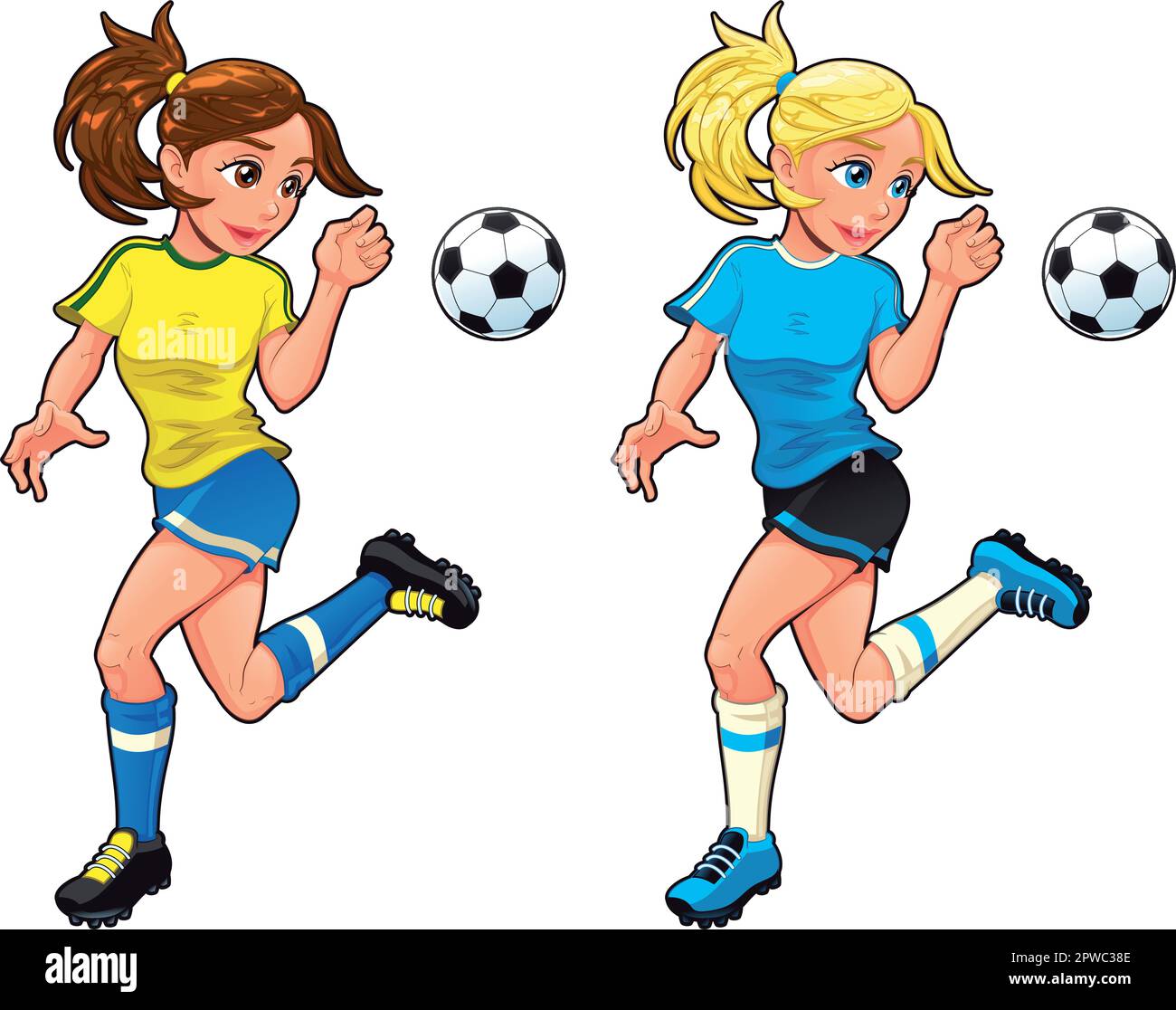 Soccer female players. Vector cartoon and isolated sport characters. Stock Vector