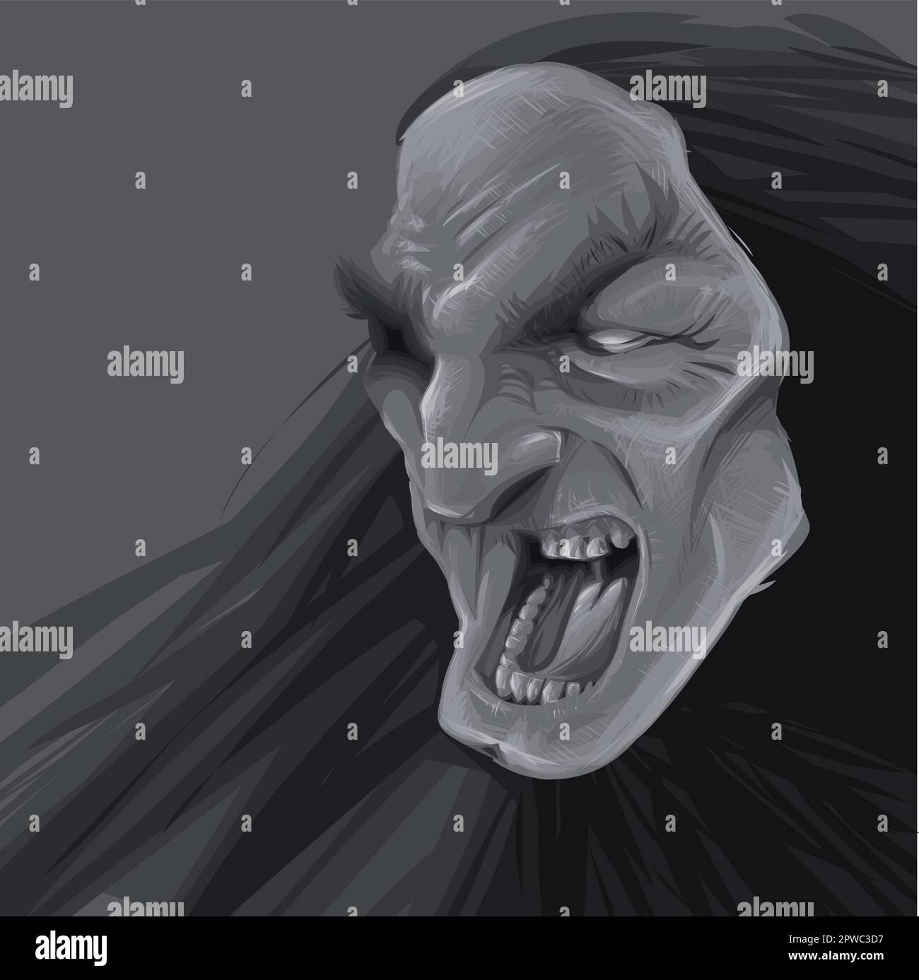 Scary face, cartoon and vector horror illustration Stock Vector Image ...