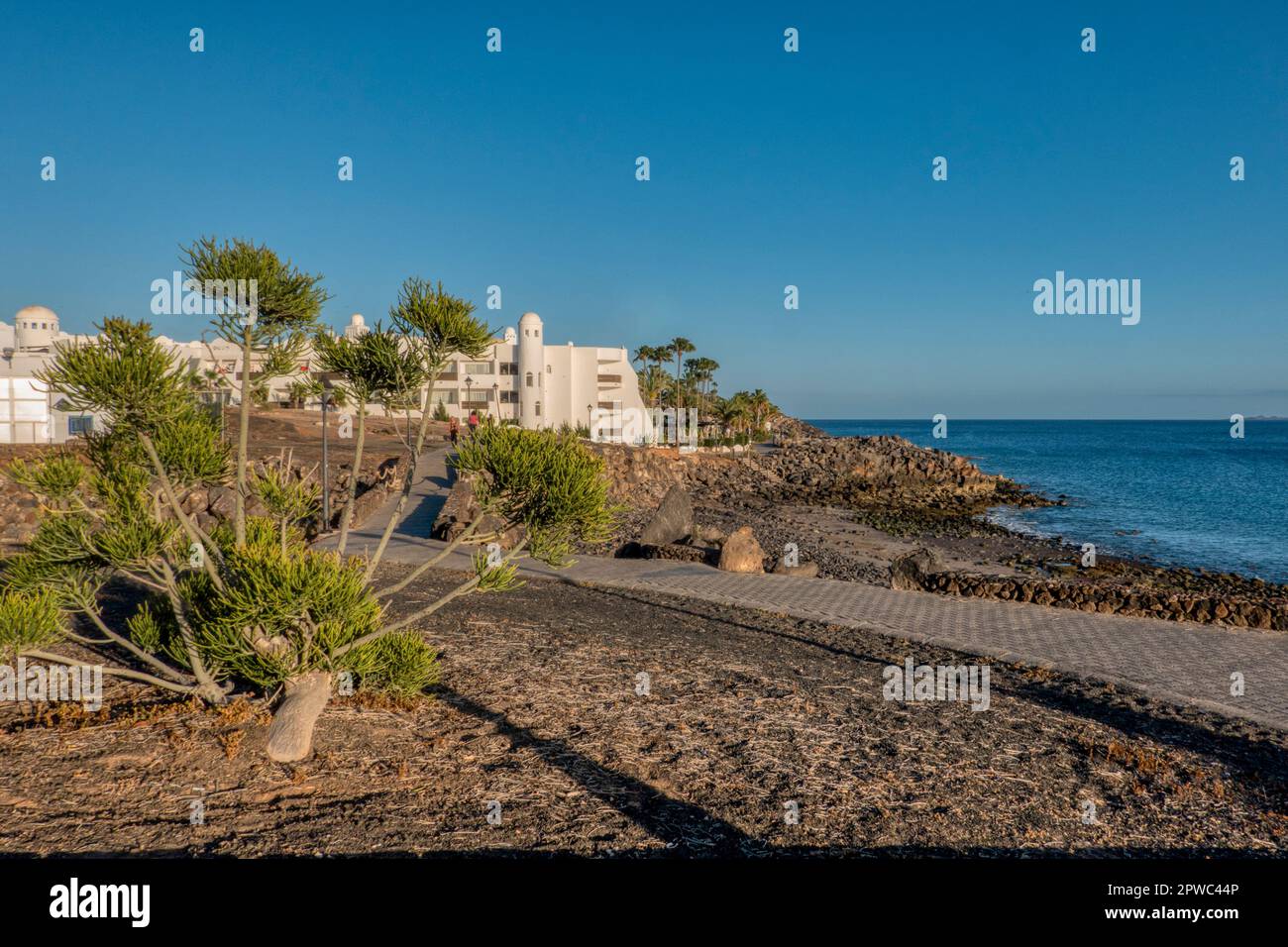 View of Playa Blanca (White Beach), located on the island of Lanzarote, Canary Islands, Spain Stock Photo
