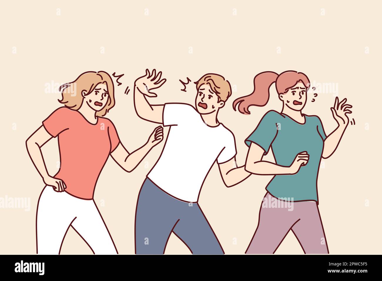 People flee in panic after hearing alarm signal and call for evacuation