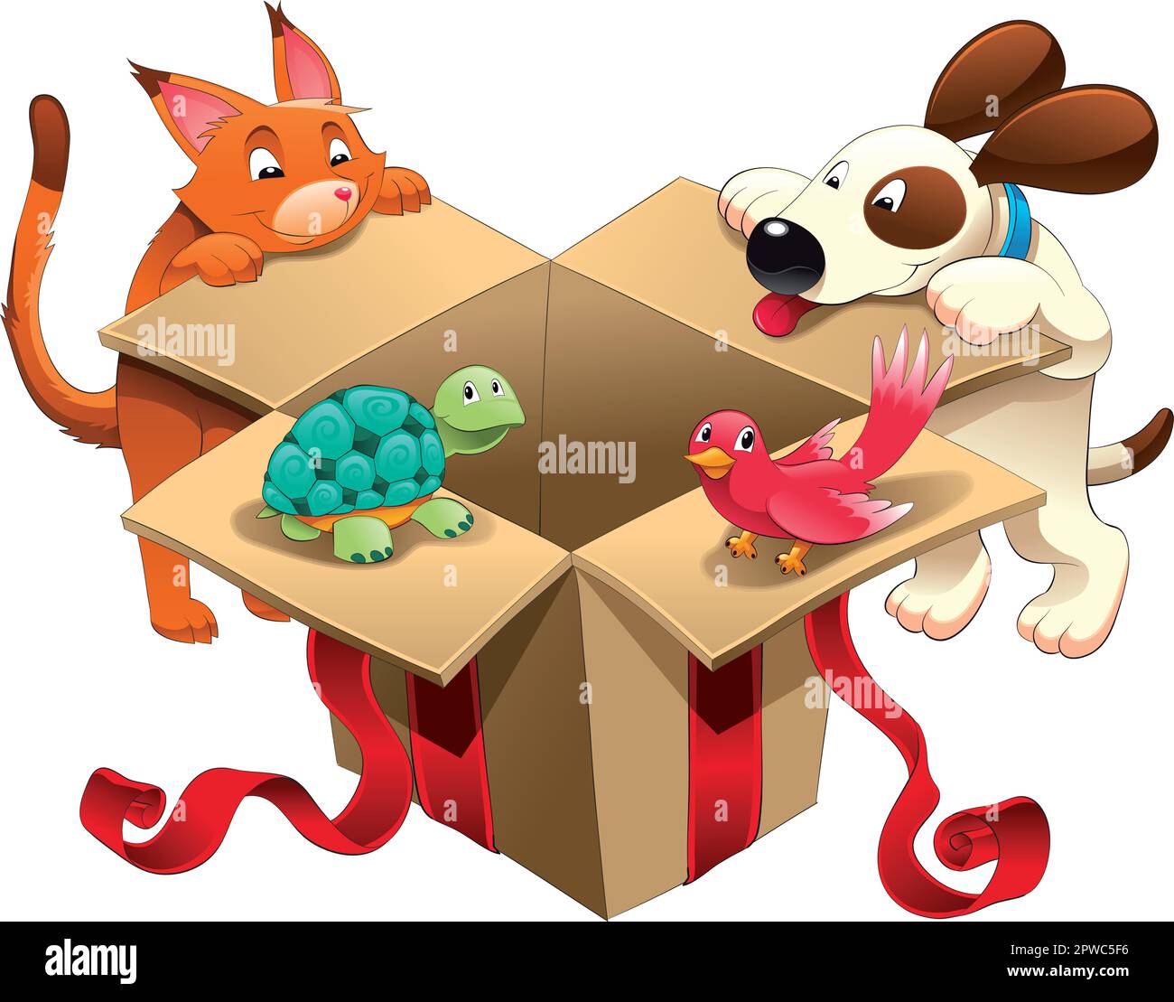 Gift and pets - funny cartoon and vector characters for birthday Stock Vector