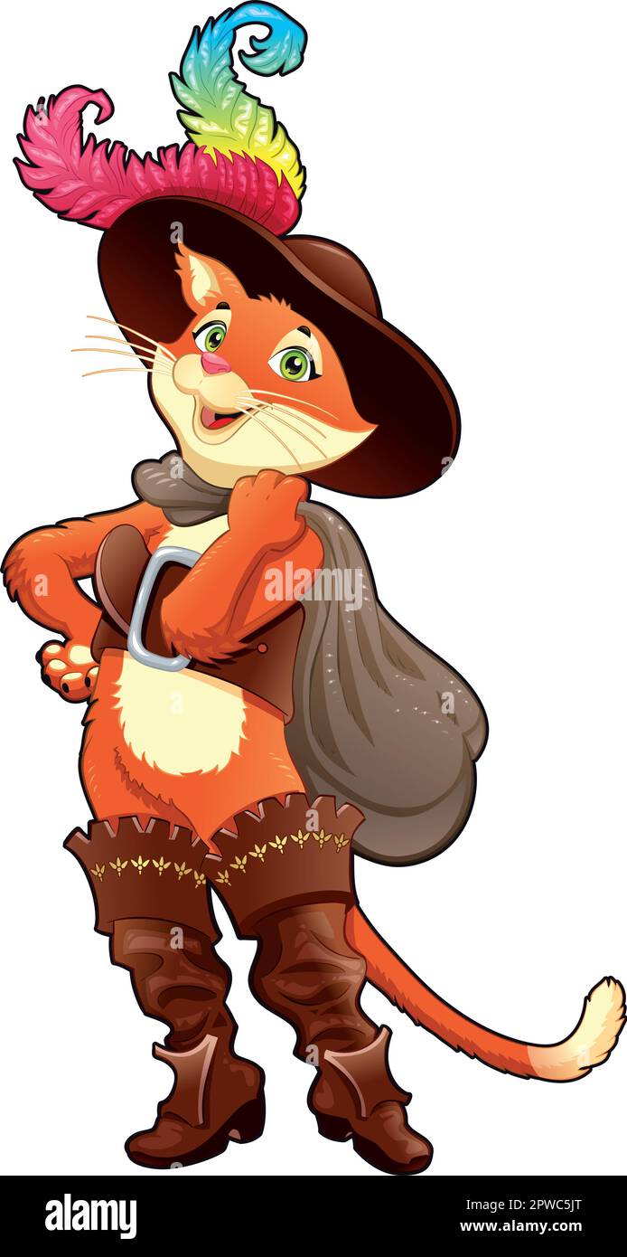 Puss in boots. Cartoon character, isolated object. Stock Vector