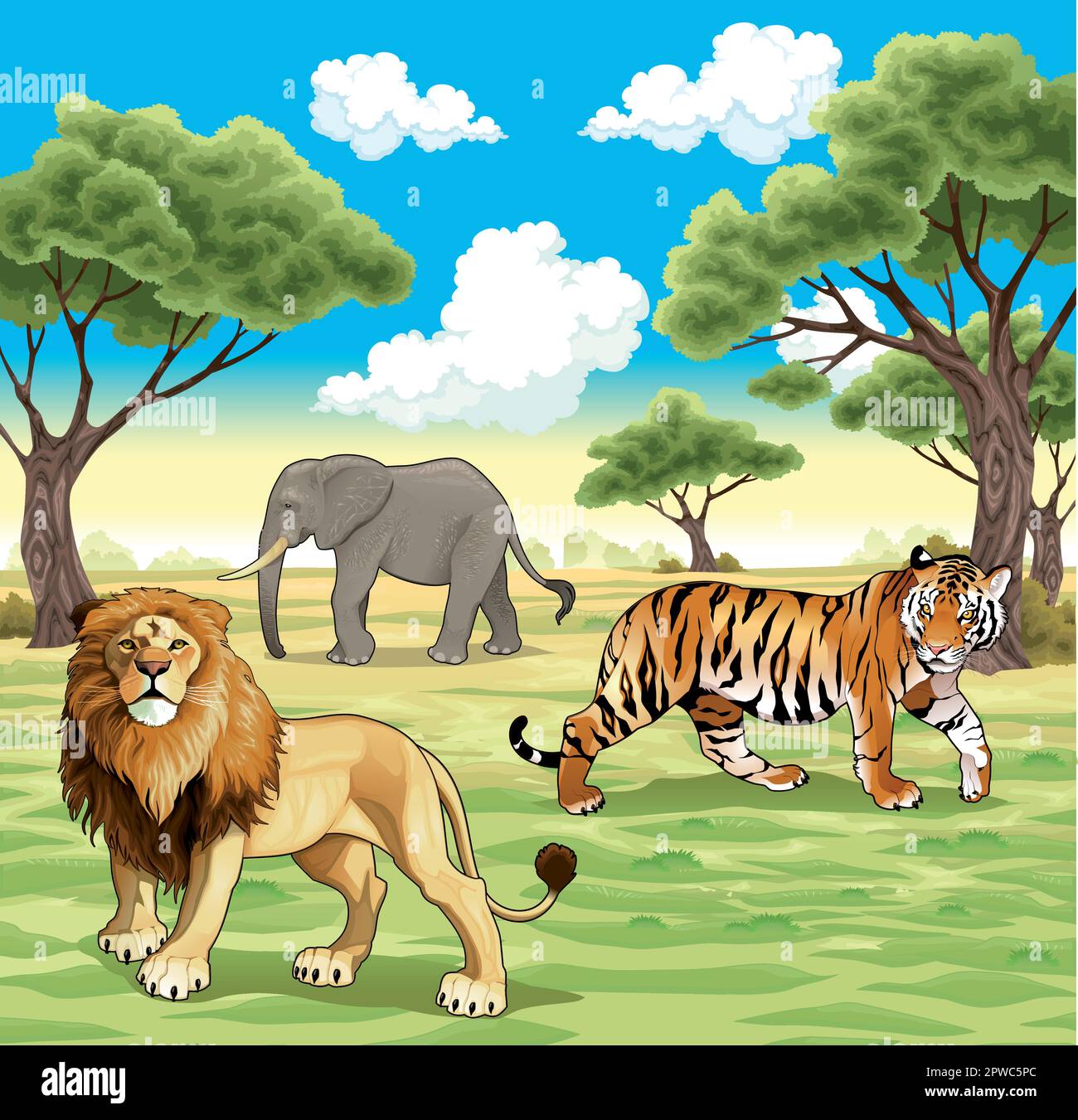 African animals in the nature. Vector illustration Stock Vector