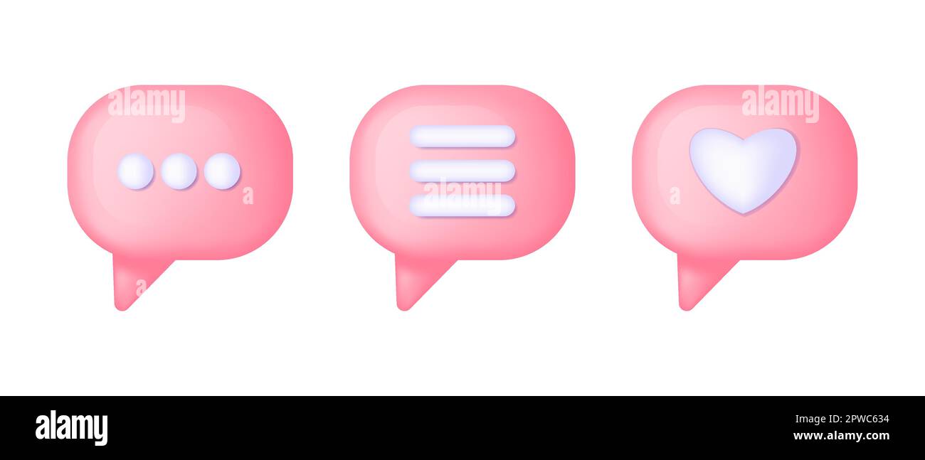 3d render speech bubble heart and text on light pink background. Social ...