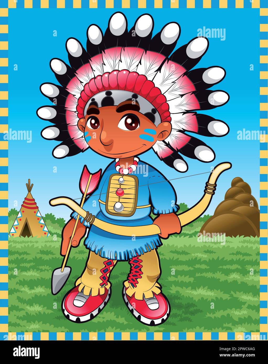 Baby Indian Boy - cartoon and vector character with Background Stock Vector