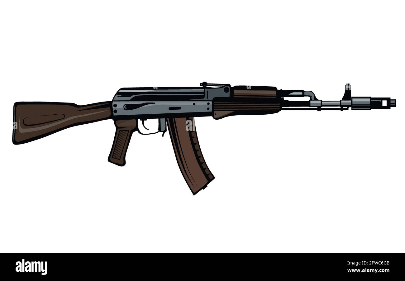 AK 47 weapon. Vector illustration of a Kalashnikov machine gun. Soldier