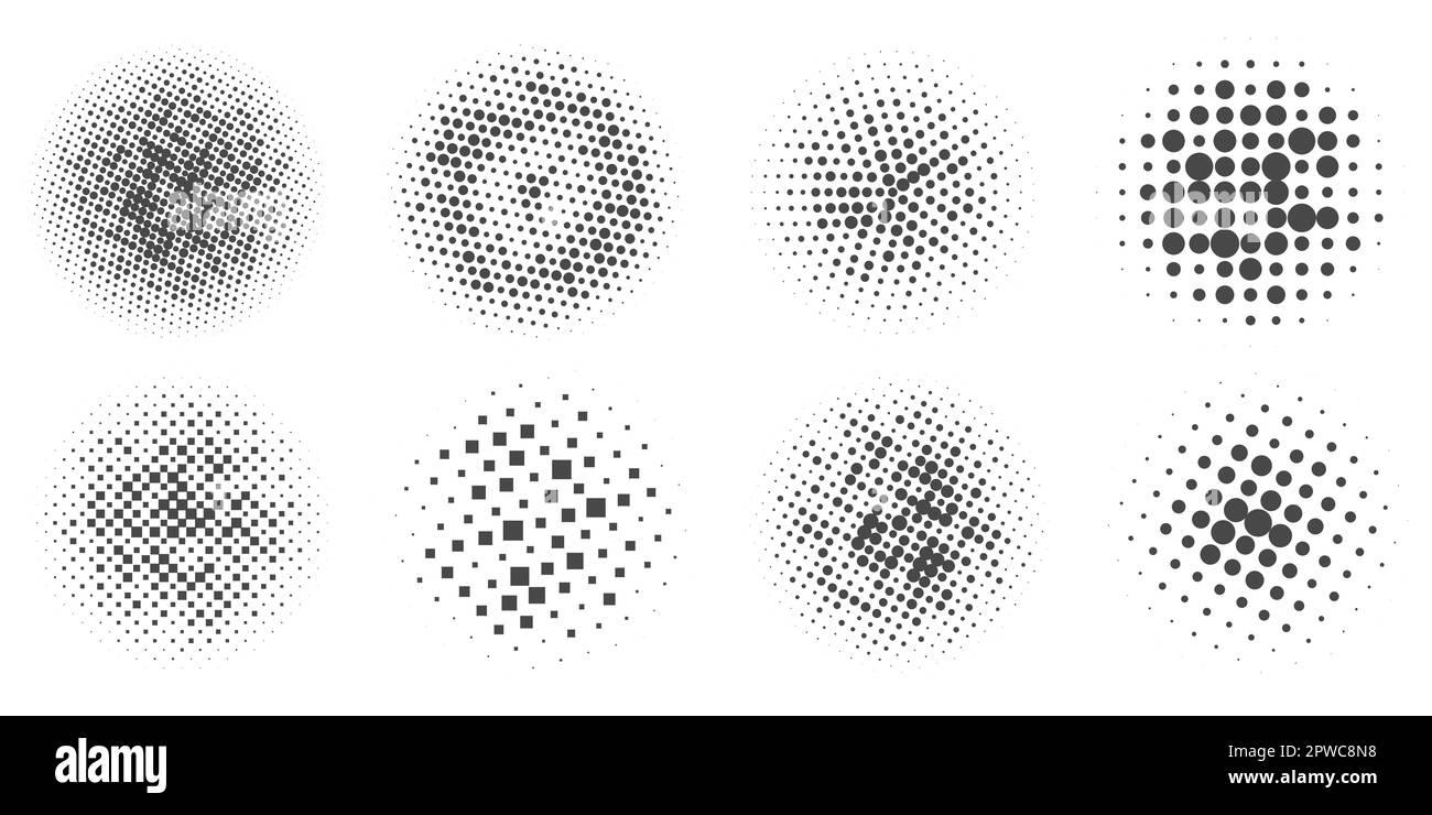 Circle dots with halftone pattern. Round gradient background. Elements with gradation points