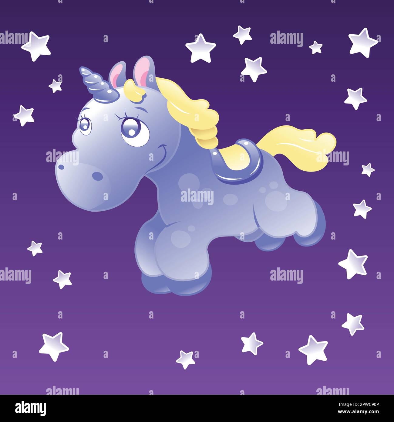 Little Unicorn in the sky , cartoon and vector illustration Stock ...